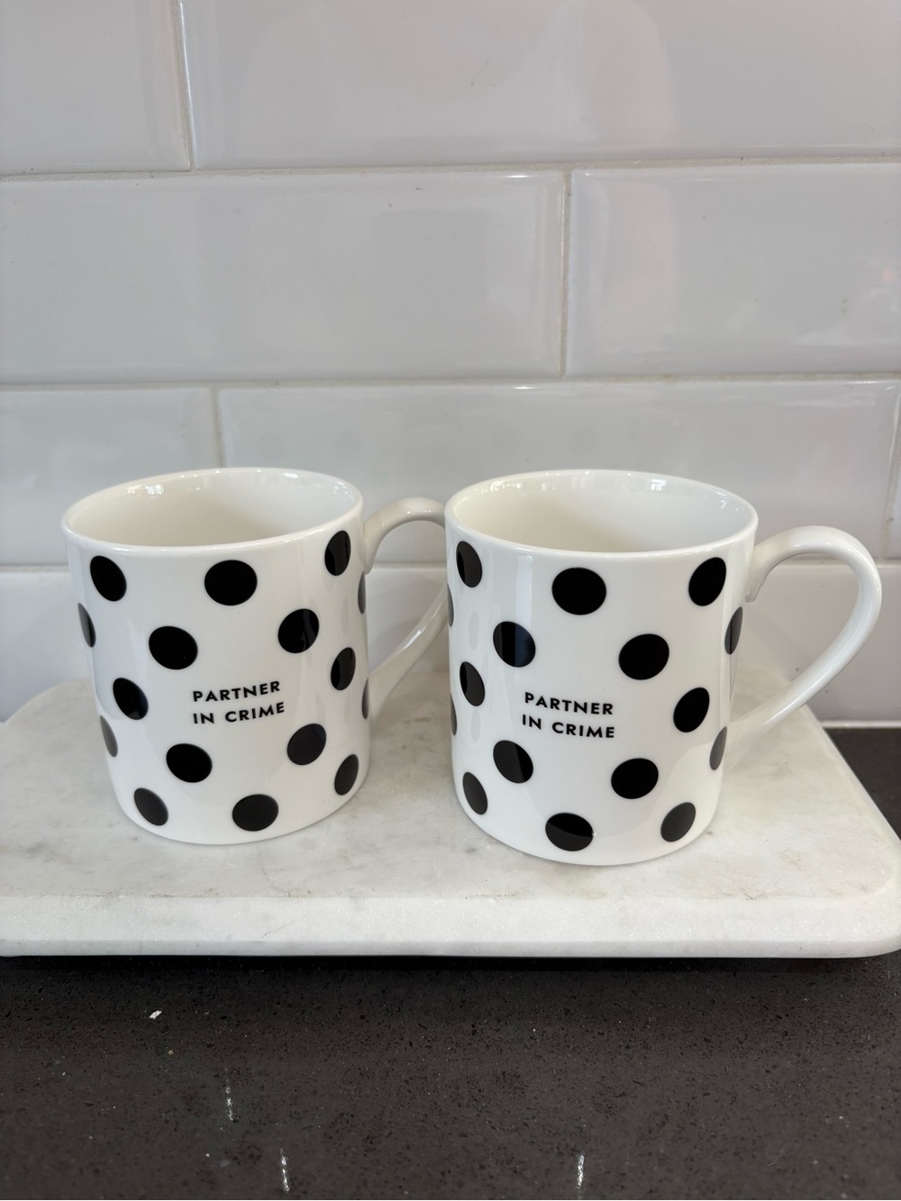 Lenox White and Black Polka Dot "Partner in Crime" Mug Set